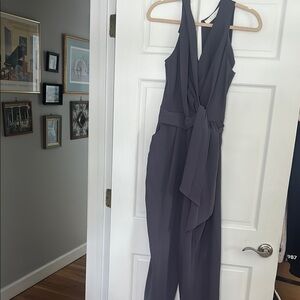 Astr Gray V-Neck Jumpsuit with Draped Waist